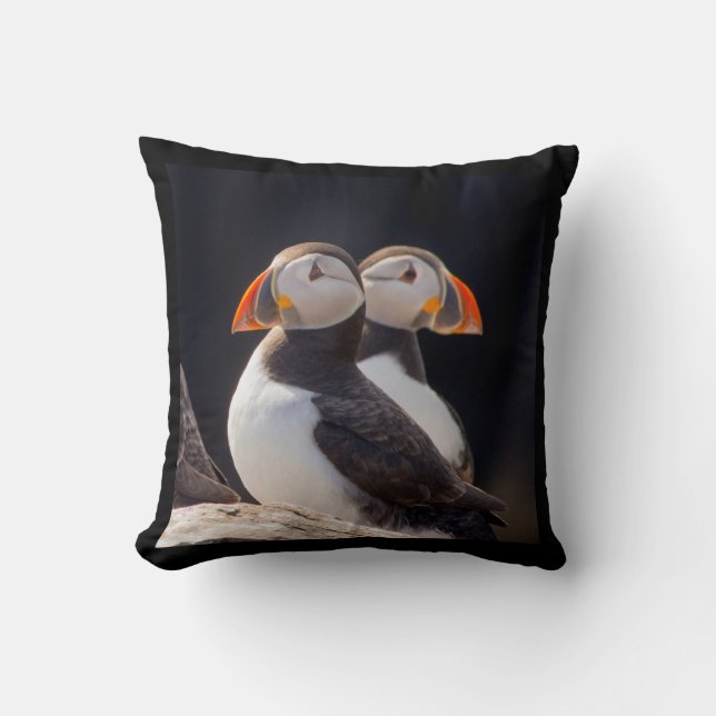 Pair of Puffins Throw Pillow (Front)