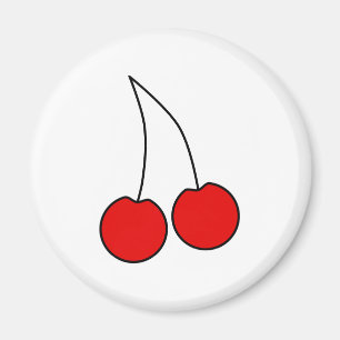 Pair of Red Cherries. Black Outline. Magnet