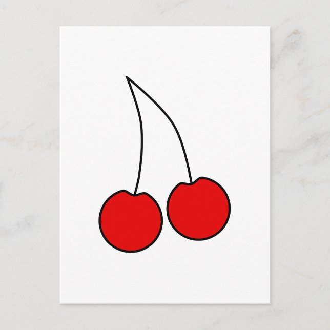 Pair of Red Cherries. Black Outline. Postcard (Front)