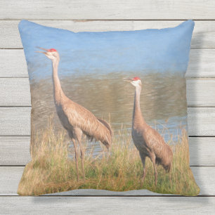 Pair of Sandhill Cranes Outdoor Pillow
