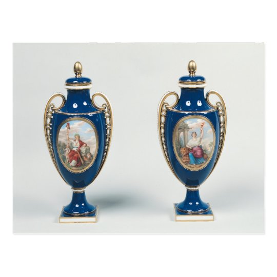 Pair of Sevres vases decorated with allegorical Postcard