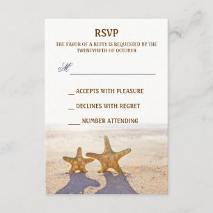 pair of starfish beach wedding RSVP cards