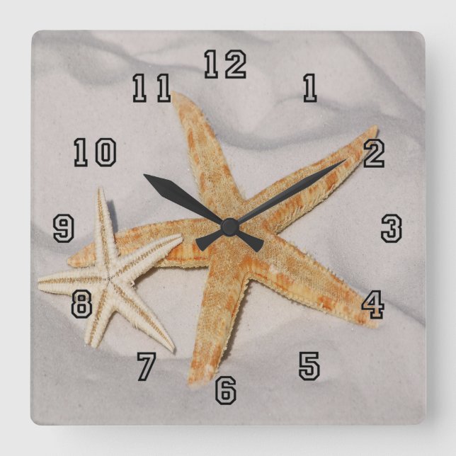 Pair Of Starfish Square Wall Clock (Front)