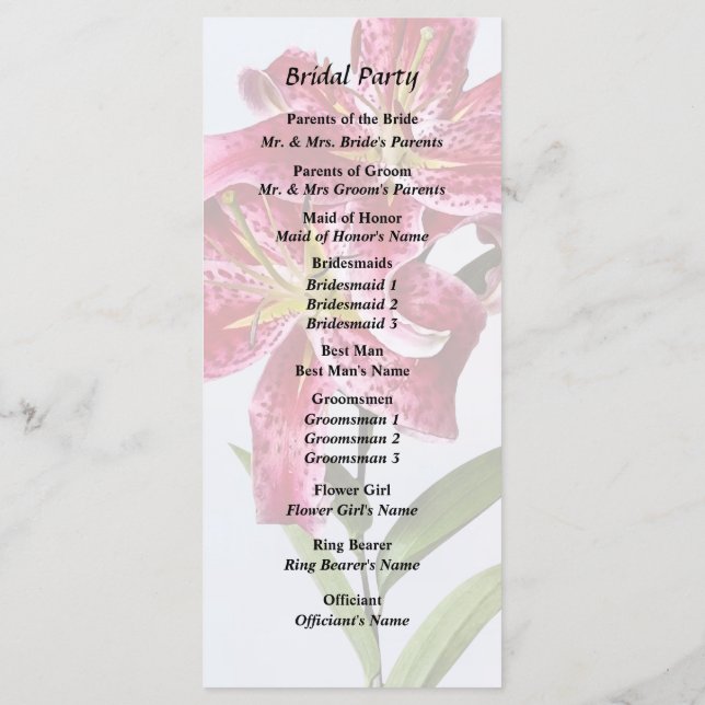 Pair of Stargazer Lilies Program (Back)