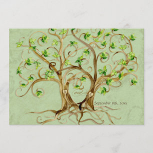 Pair of Swirl Tree Roots Antiqued Green Parchment Invitation
