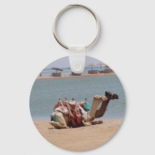 Pair Of Traditional Camels Sitting At The Beach. Keychain