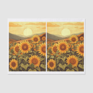 Pair of Valley of Pretty Sunflowers Illustrations Tissue Paper