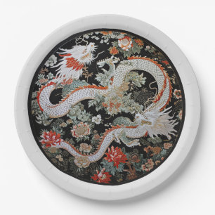Pair of White Asian Dragons Paper Plate