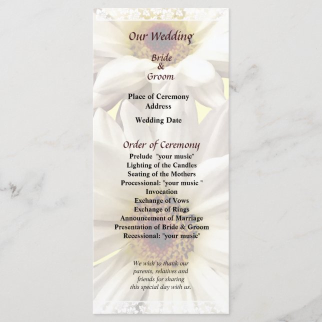 Pair of White Daisies Wedding Program (Front)