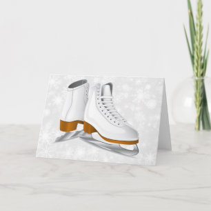 pair of white ice skates holiday card