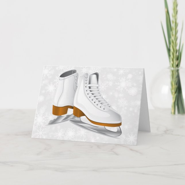 pair of white ice skates holiday card (Front)