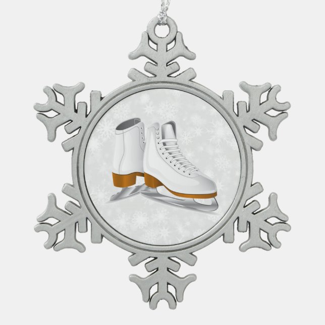 pair of white ice skates pewter snowflake ornament (Front)