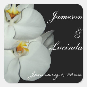 Pair of White Orchids Personalized Wedding Square Sticker
