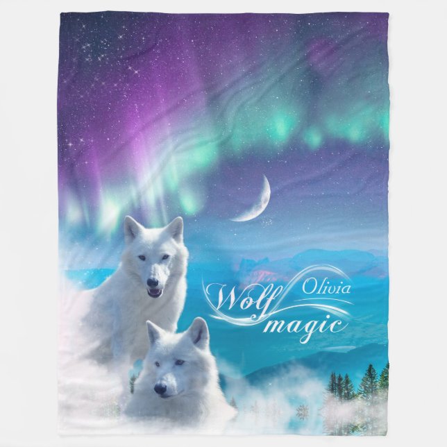 Pair of white wolves Personalized Fleece Blanket (Front)
