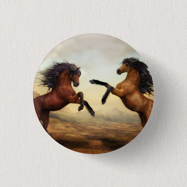 pair of wild horses   1 inch round button (Front)