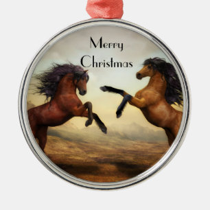 pair of wild horses  snowflake  metal ornament