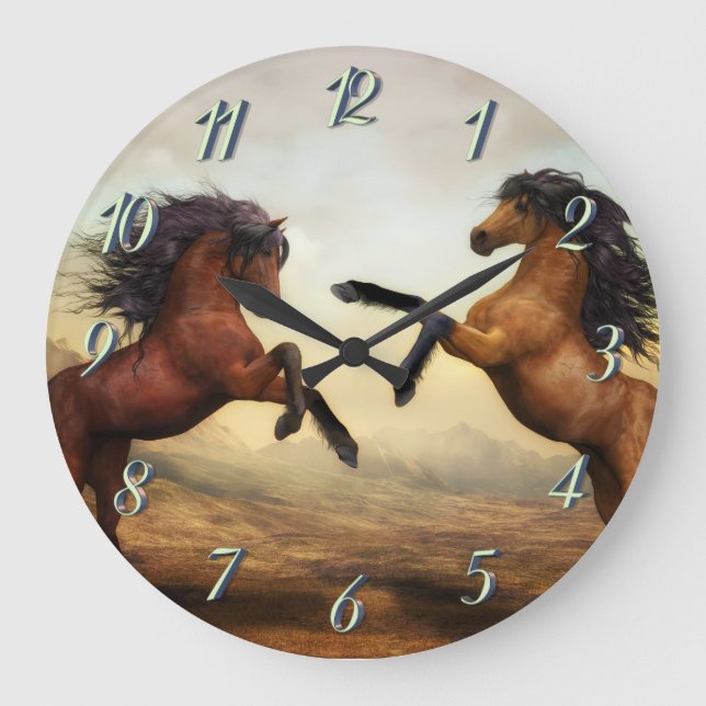 pair of wild horses   wall clock (Front)