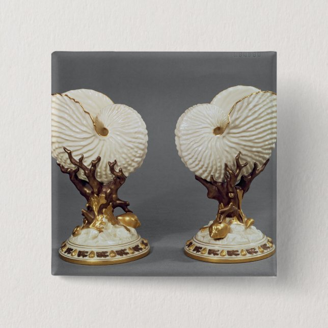 Pair of Worcester vases shaped as Nautilus 2 Inch Square Button (Front)