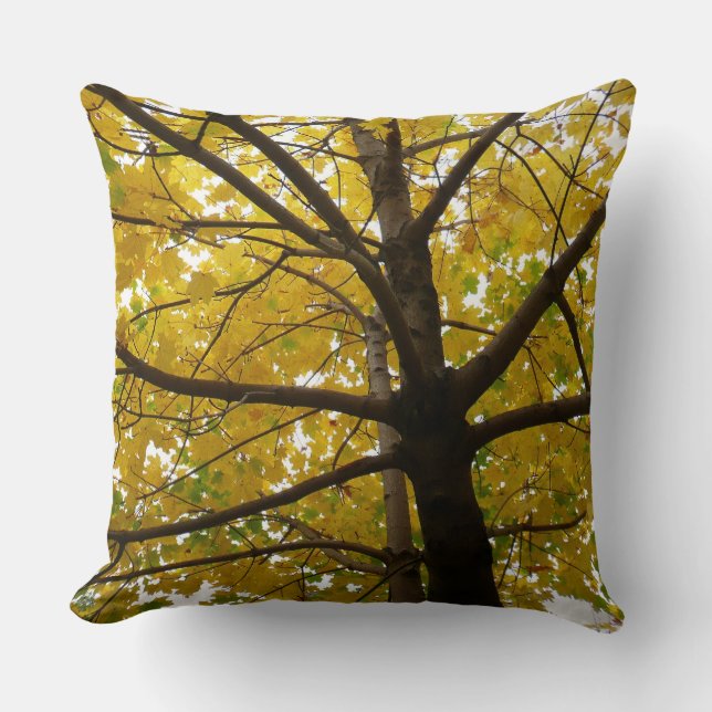 Pair of Yellow Maple Trees Autumn Nature Throw Pillow (Front)