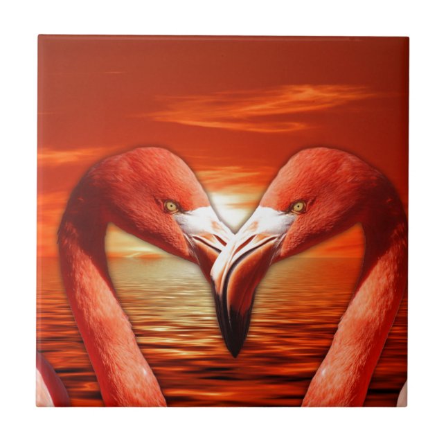 pair romantic couple date wing bird birds flamingo tile (Front)