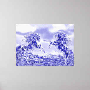 Paire de Chevaux en toile V3 bleu et blanc Imprime