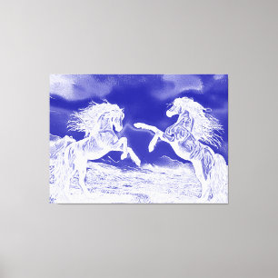 Paire de Chevaux en toile V4 bleu et blanc Imprime