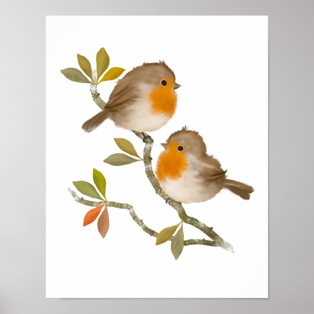 Paire de Robin Oiseaux Poster Imprimer (Devant)