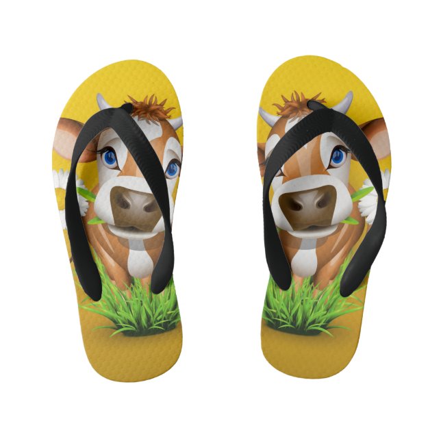 Paire de tongs avec la vache Jersey sur le jaune (Semelle)