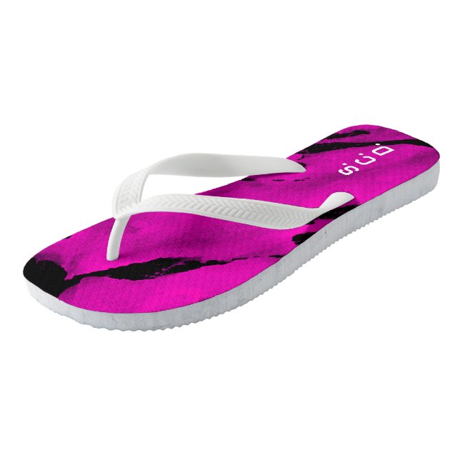 Paire de tongs personnalisée rose poudré noir (Incliné)