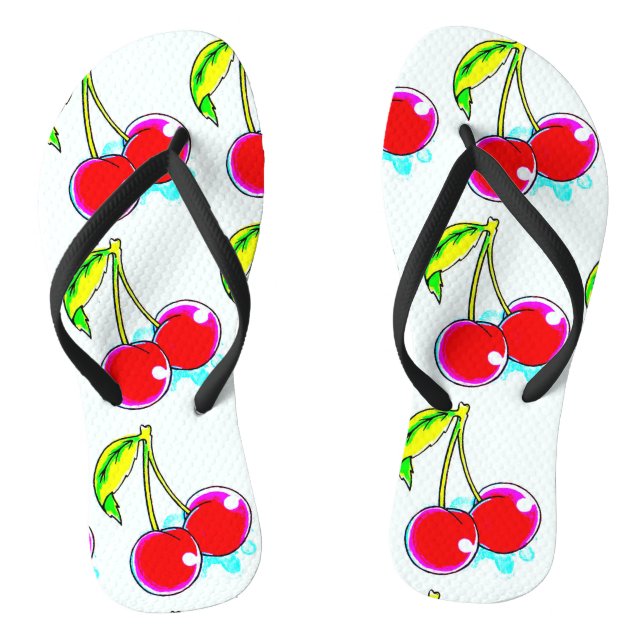 paired red cherries  design flip flops (Footbed)