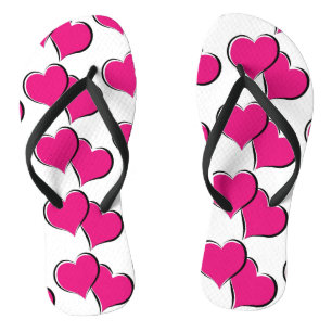 paired red hearts  design flip flops