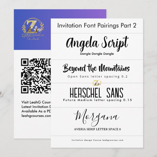 Paires de polices pour les invitations Partie 2 pa (Devant / Derrière)