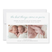 Pairs Twin Boy Birth Announcement with Blue Hearts