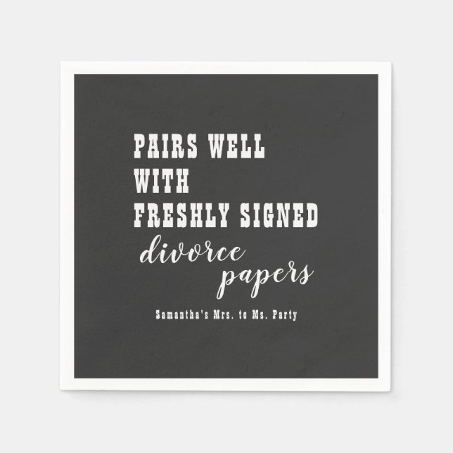Pairs Well Divorce Paper Black Just Divorced Party Napkin (Front)