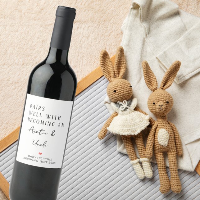 Pairs Well With Becoming An Auntie pregnancy Wine Label (Creator Uploaded)