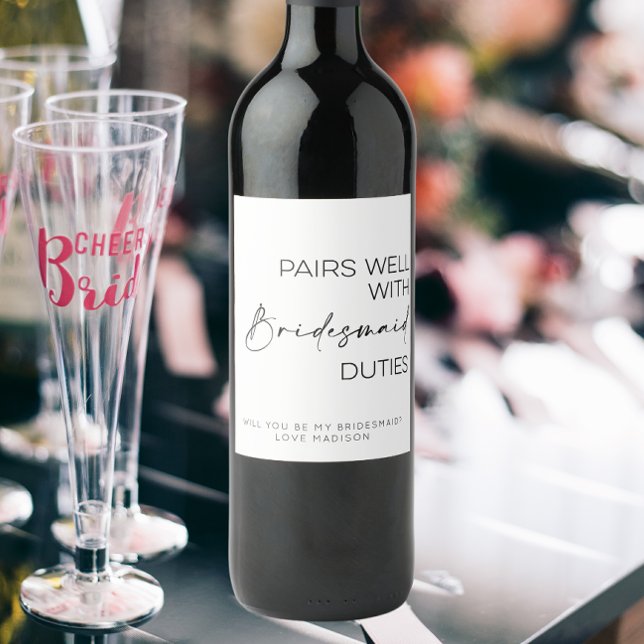 Pairs Well With Bridesmaid Duties  Wine Label (Pairs well with Bridesmaid duties wine labels)