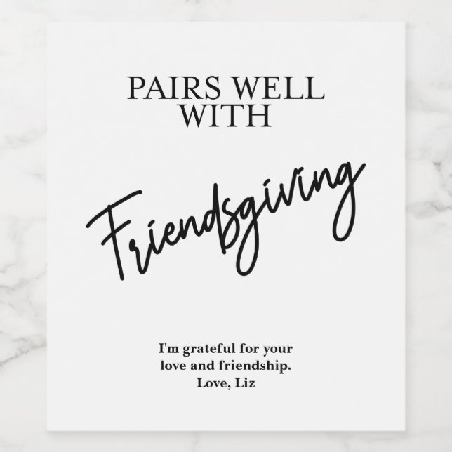 Pairs Well With Friendsgiving Personalized Wine La Wine Label (Single Label)