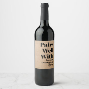 Pairs Well with Grandparents Again Rustic Kraft Wine Label