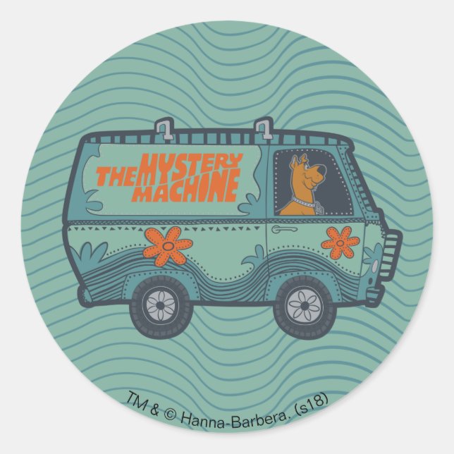 Paisely Scooby-Doo Driving Mystery Machine Classic Round Sticker (Front)