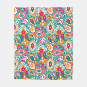 Paisley 70s 60s Boho Retro Fleece Blanket