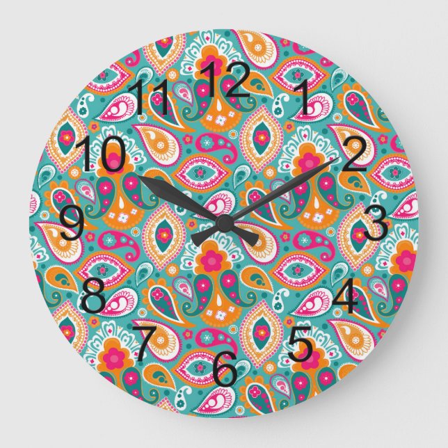 Paisley 70s 60s Boho Retro Large Clock (Front)