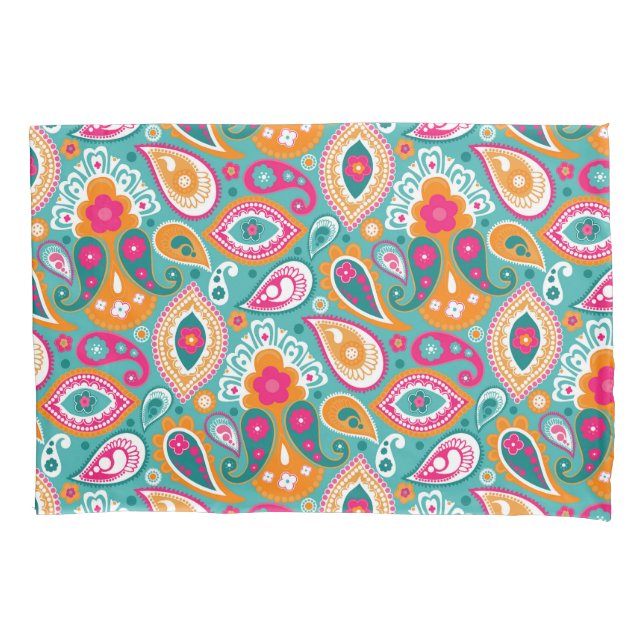 Paisley 70s 60s Boho Retro Pillowcase (Front)