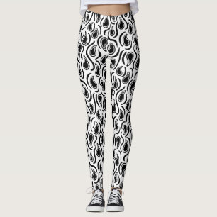 Paisley Abstract 230523 - Black and White Leggings
