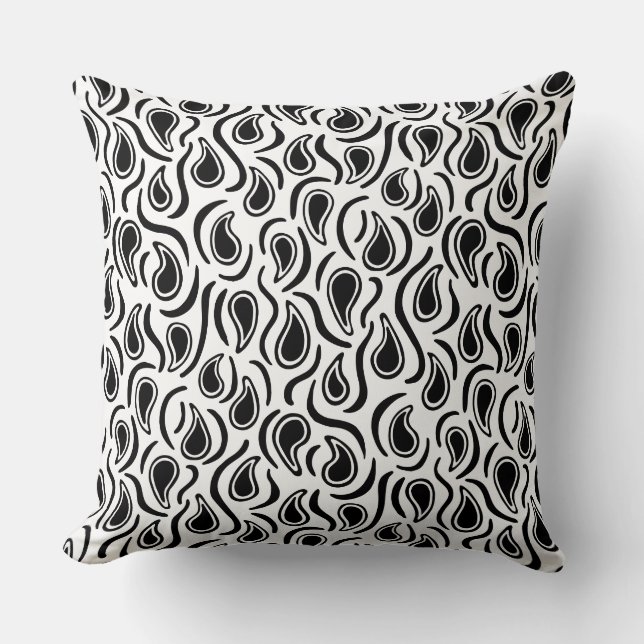Paisley Abstract 230523 - Black and White Throw Pillow (Front)