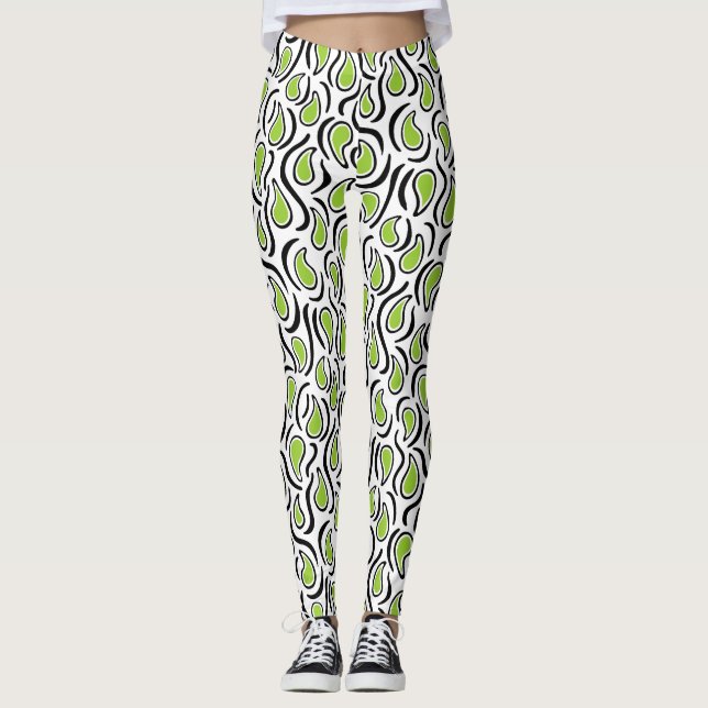 Paisley Abstract 230523 - Martian Green, B&W Leggings (Front)