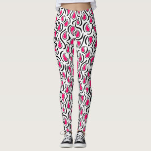 Paisley Abstract 230523 - Neon Red, B&W Leggings