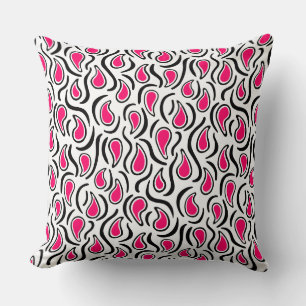 Paisley Abstract 230523 - Neon Red, B&W Throw Pillow