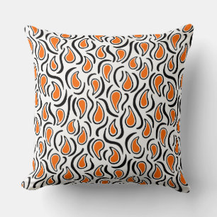 Paisley Abstract 230523 - Orange, Black and White Throw Pillow