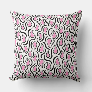 Paisley Abstract 230523 - Pink, Black and White Throw Pillow