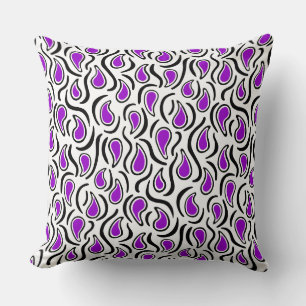 Paisley Abstract 230523 - Purple, Black and White Throw Pillow